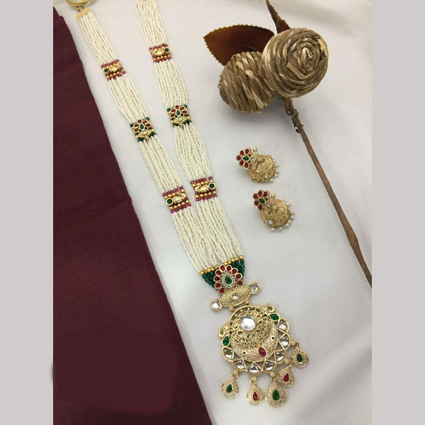 FS Collection Gold Kundan Stone And Beads Meenakari Long Necklace Set