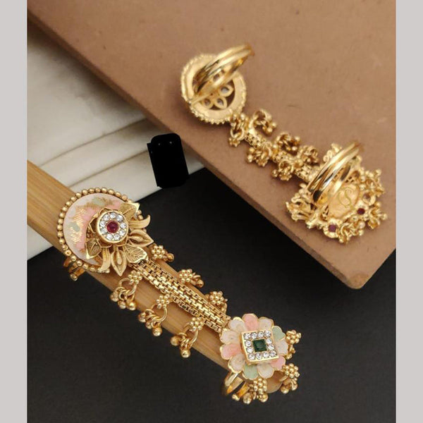 FS Collection Gold Plated Pota Stone Meenakari Adjustable  Ring