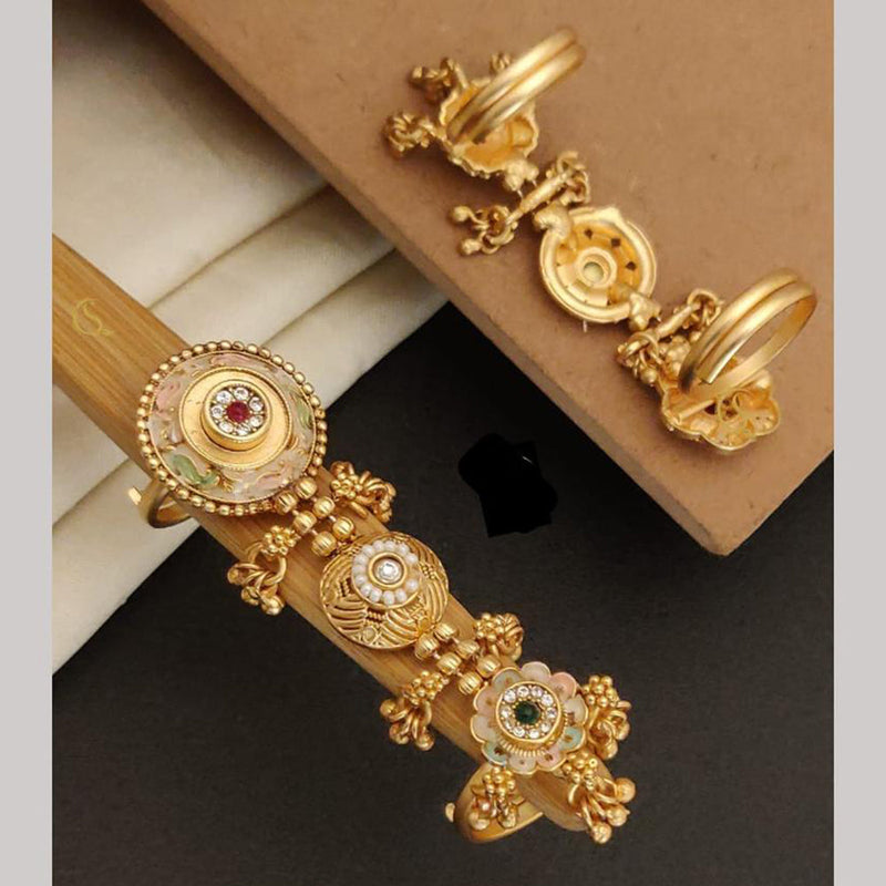 FS Collection Gold Plated Pota Stone Meenakari Adjustable  Ring