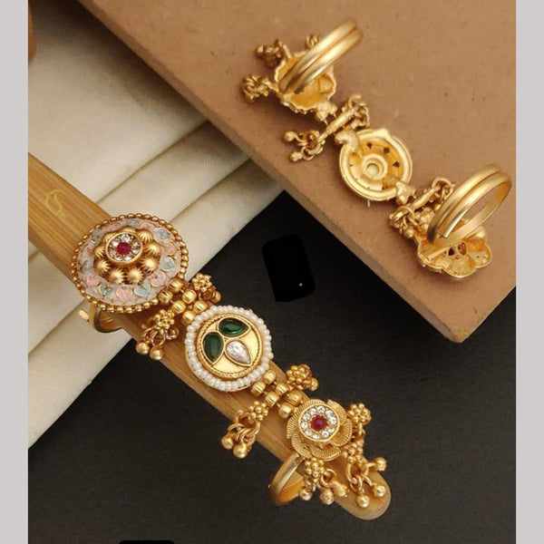 FS Collection Gold Plated Pota Stone Meenakari Adjustable  Ring