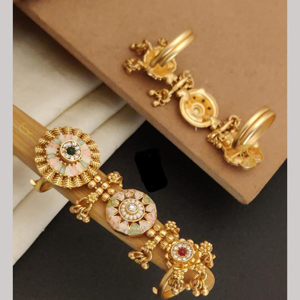 FS Collection Gold Plated Pota Stone Meenakari Adjustable  Ring