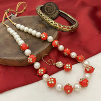 FS Collection Gold Plated Beads And Pearls Necklace Set