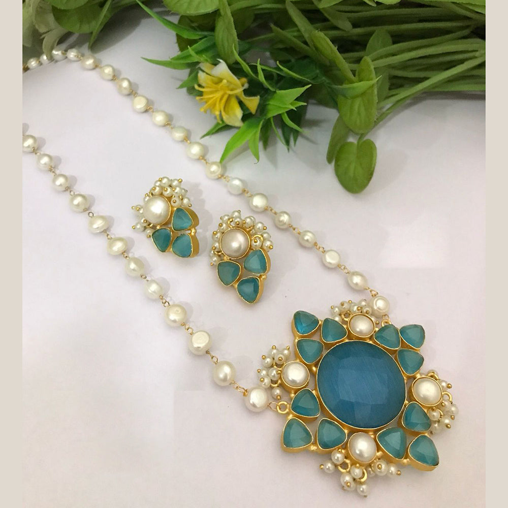 FS Collection Gold Plated Pearl And Crystal Stone Necklace Set