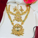 FS Collection Gold Plated Pota Stone And Pearl Meenakari Double Necklace Set