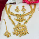 FS Collection Gold Plated Pota Stone And Pearl Meenakari Double Necklace Set