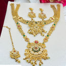 FS Collection Gold Plated Pota Stone And Pearl Meenakari Double Necklace Set