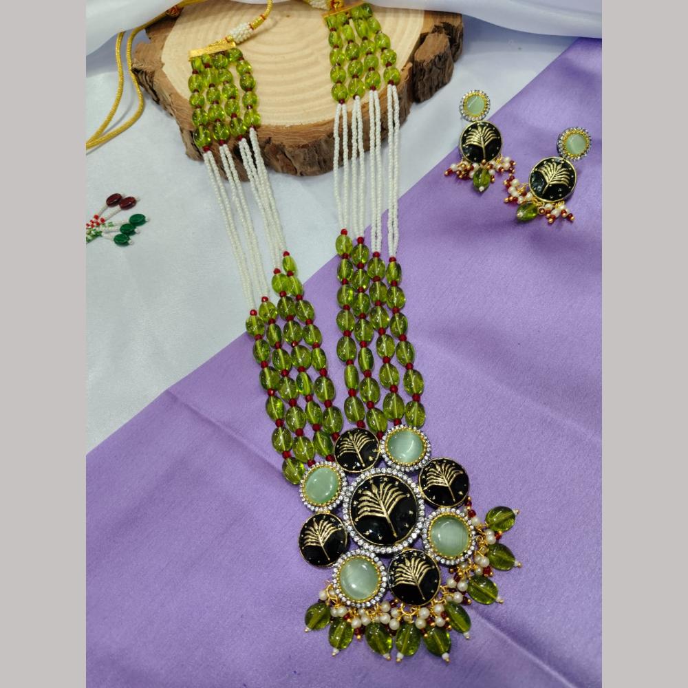 FS Collection Gold Plated Austrian Stone And Beads Long Necklace Set
