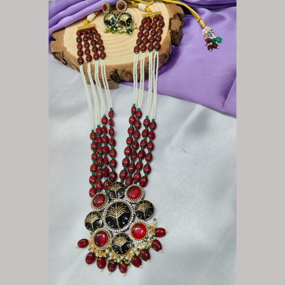 FS Collection Gold Plated Austrian Stone And Beads Long Necklace Set