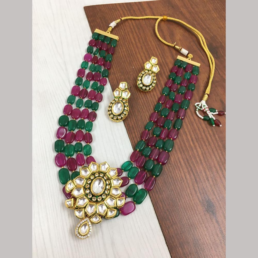 FS Collection Gold Plated Kundan Stone And Beads Necklace Set