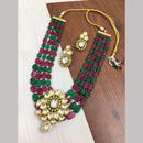 FS Collection Gold Plated Kundan Stone And Beads Necklace Set