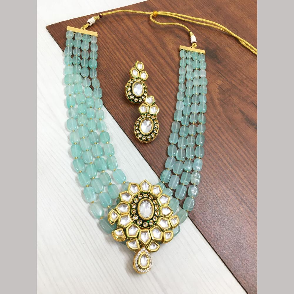 FS Collection Gold Plated Kundan Stone And Beads Necklace Set
