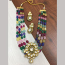 FS Collection Gold Plated Kundan Stone And Beads Necklace Set