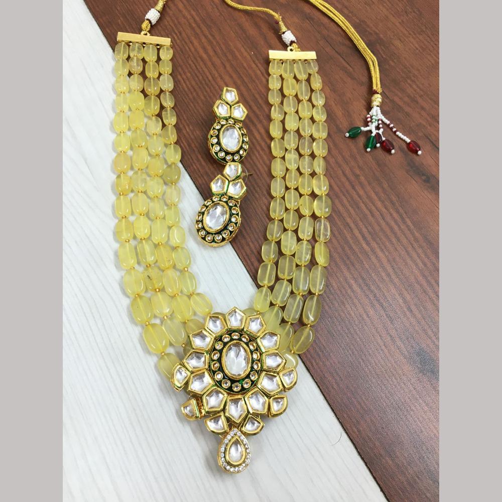 FS Collection Gold Plated Kundan Stone And Beads Necklace Set