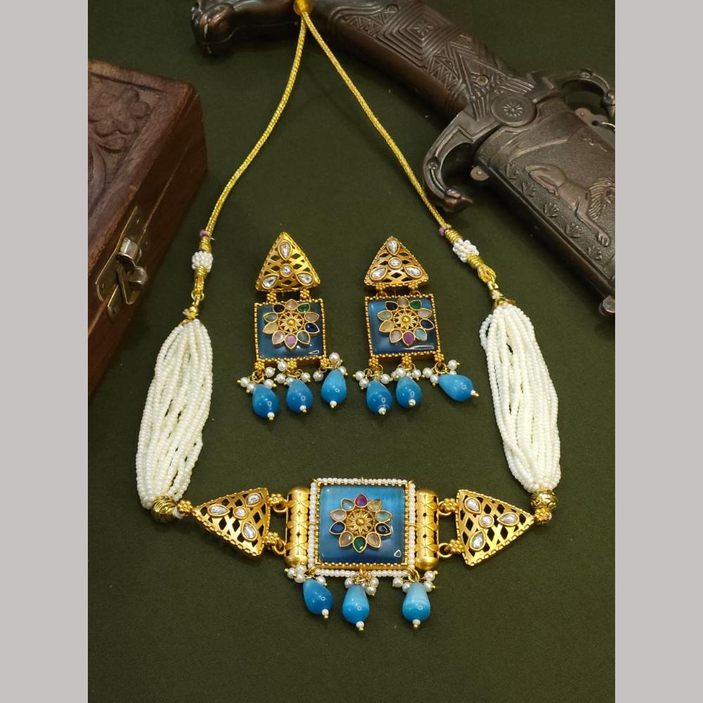 FS Collection Pota Stone And Kundan Choker Necklace Set
