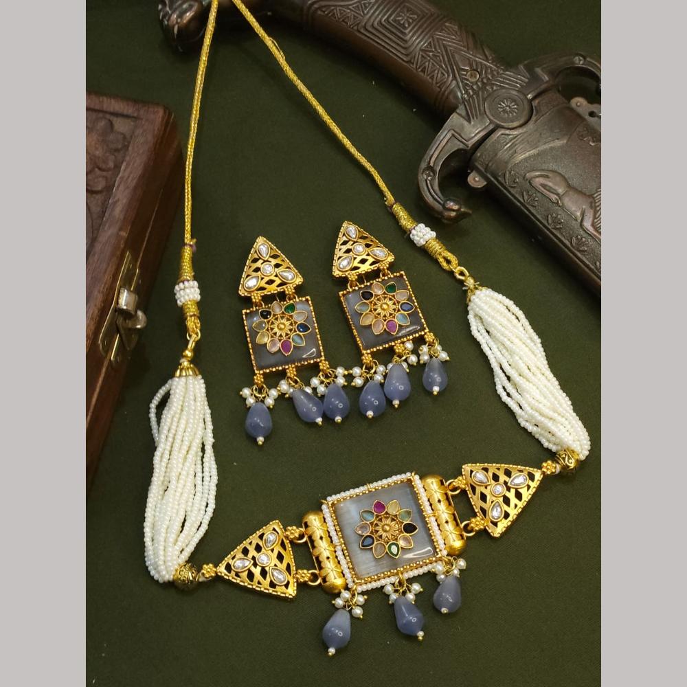 FS Collection Pota Stone And Kundan Choker Necklace Set