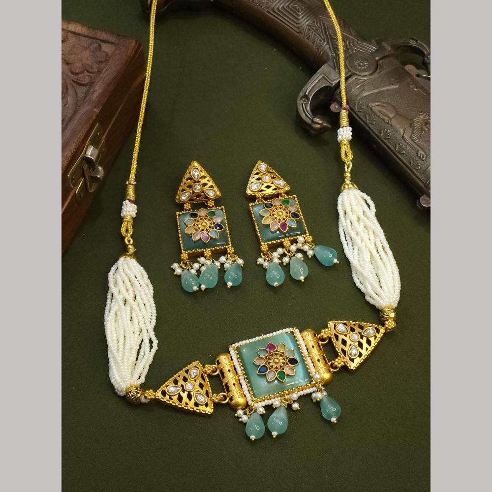 FS Collection Pota Stone And Kundan Choker Necklace Set