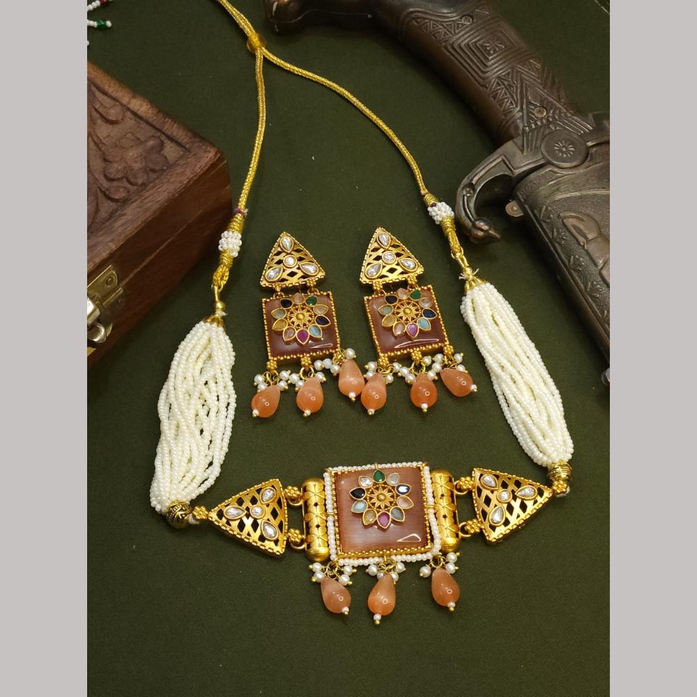 FS Collection Pota Stone And Kundan Choker Necklace Set