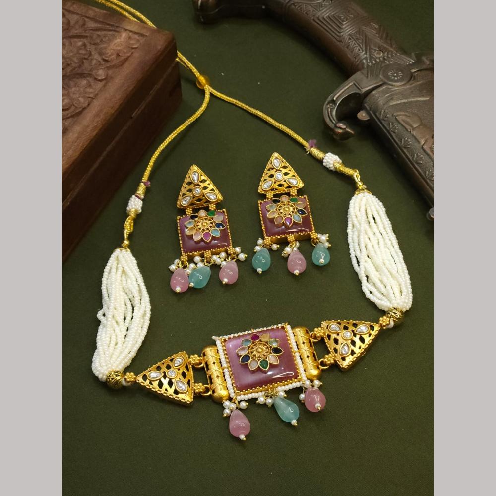 FS Collection Pota Stone And Kundan Choker Necklace Set