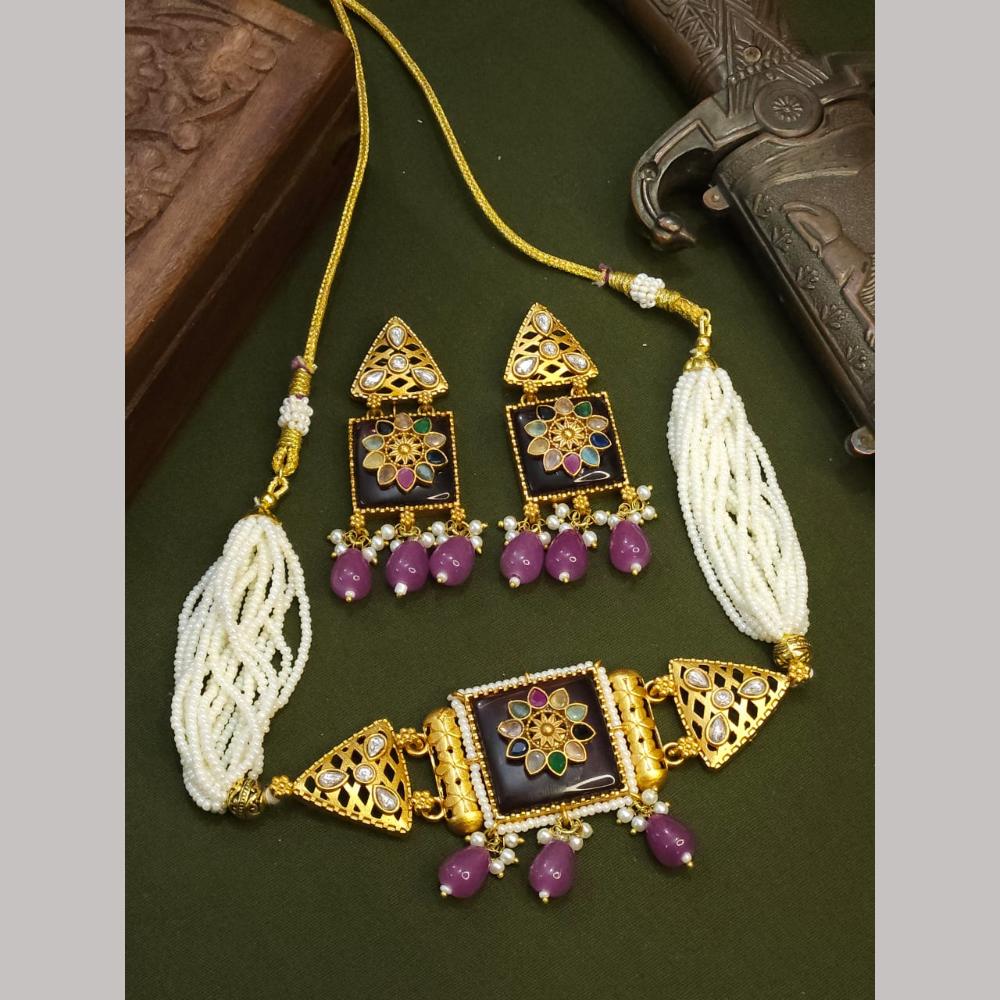 FS Collection Pota Stone And Kundan Choker Necklace Set