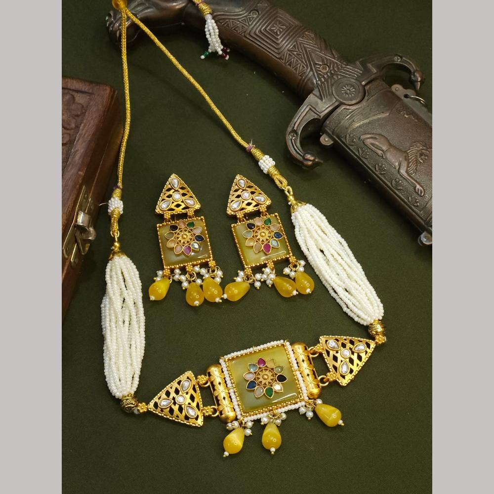 FS Collection Pota Stone And Kundan Choker Necklace Set