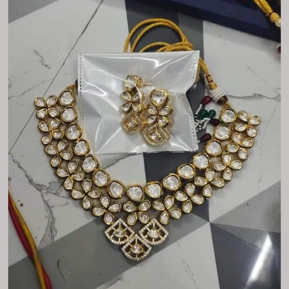 FS Collection Gold Plated Polki Kundan Necklace Set