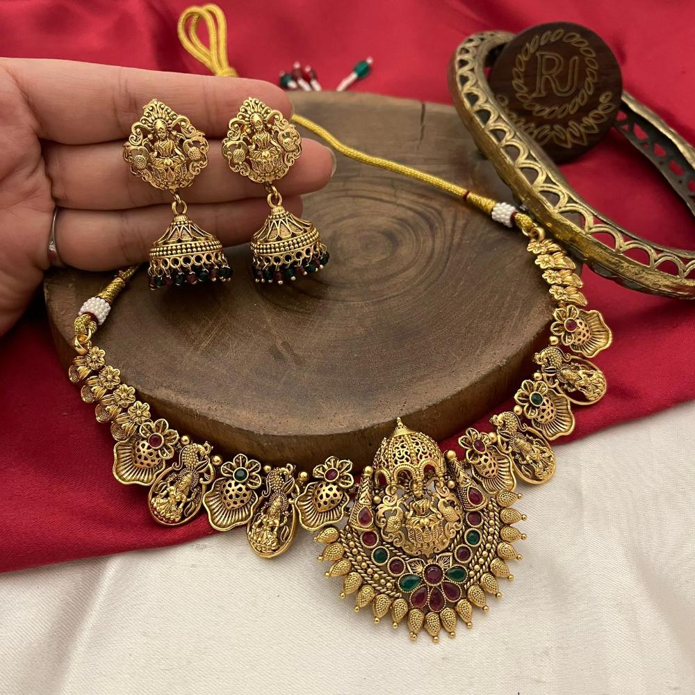 FS Collection Traditional Pota Stone And Temple Necklace Set