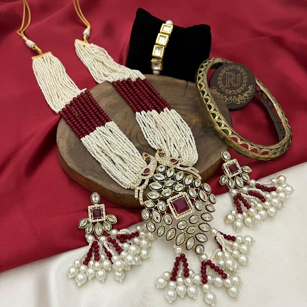 FS Collection Designer Kundan And Pearl Long Necklace Set