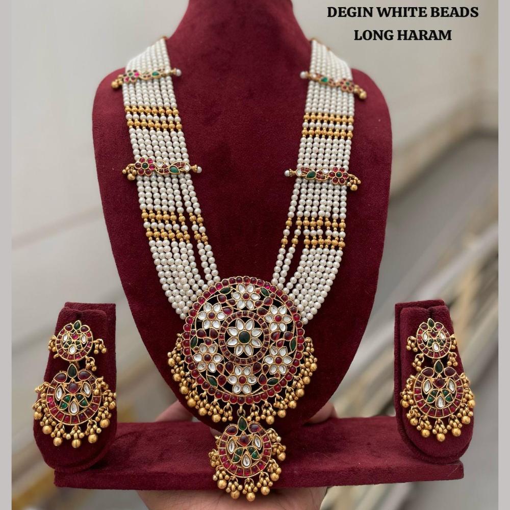 FS Collection Long Kundan Necklace Set with Pota Stones & Pearls