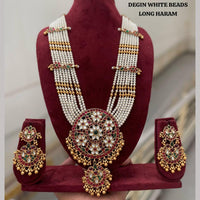 FS Collection Long Kundan Necklace Set with Pota Stones & Pearls