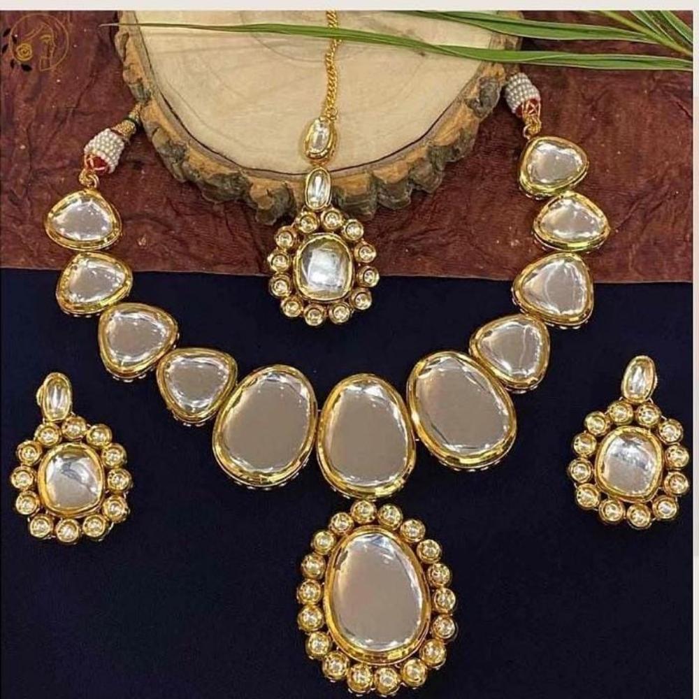 FS Collection Gold Plated Kundan Necklace Set