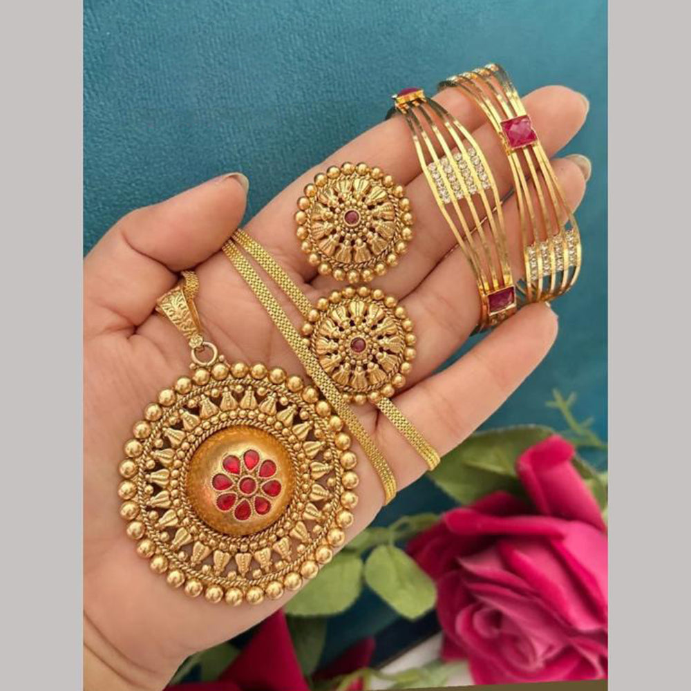 FS Collection Gold Plated Pota Stone Necklace Set Combo