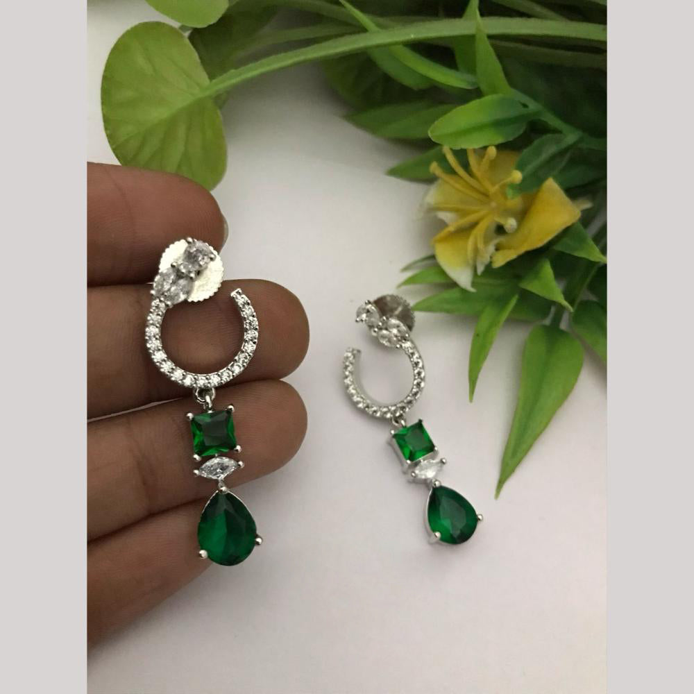 FS Collection Silver-Plated Dangler Earrings with Sparkling American Diamonds