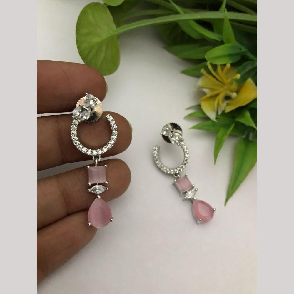 FS Collection Silver-Plated Dangler Earrings with Sparkling American Diamonds
