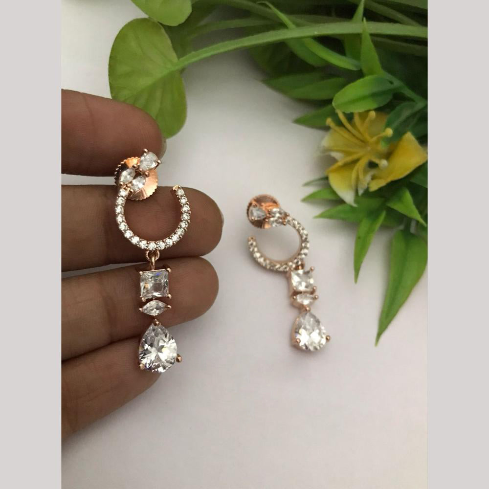 FS Collection Glamorous Gold-Plated with Brilliant American Diamonds Dangler Earrings