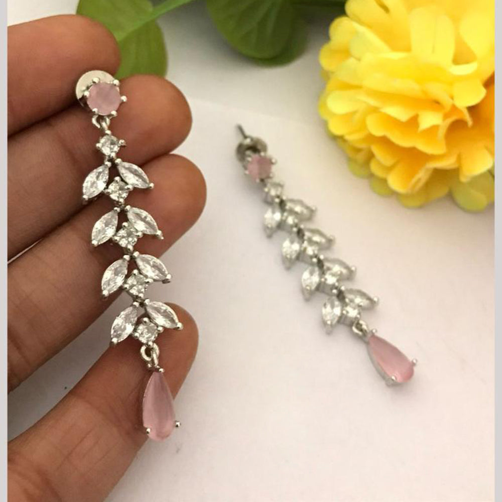 FS Collection Designer Silver-Plated American Diamonds Dangler Earrings