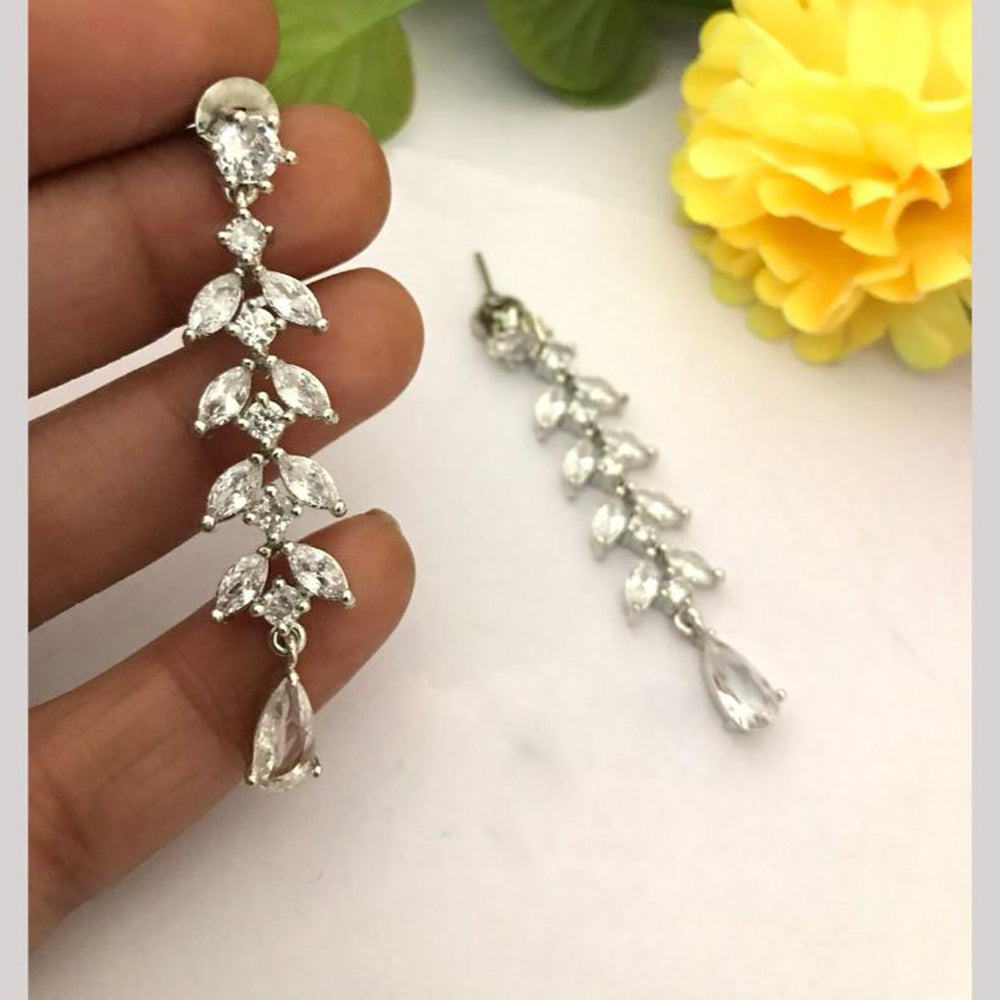 FS Collection Designer Silver-Plated American Diamonds Dangler Earrings