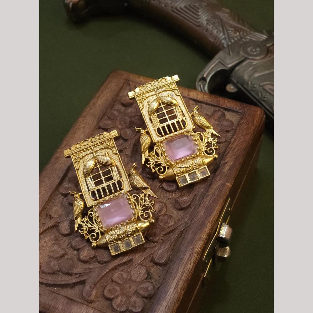 FS Collection Gold-Plated Crystal & Birds Nature-Inspired Elegance Dangler Earrings