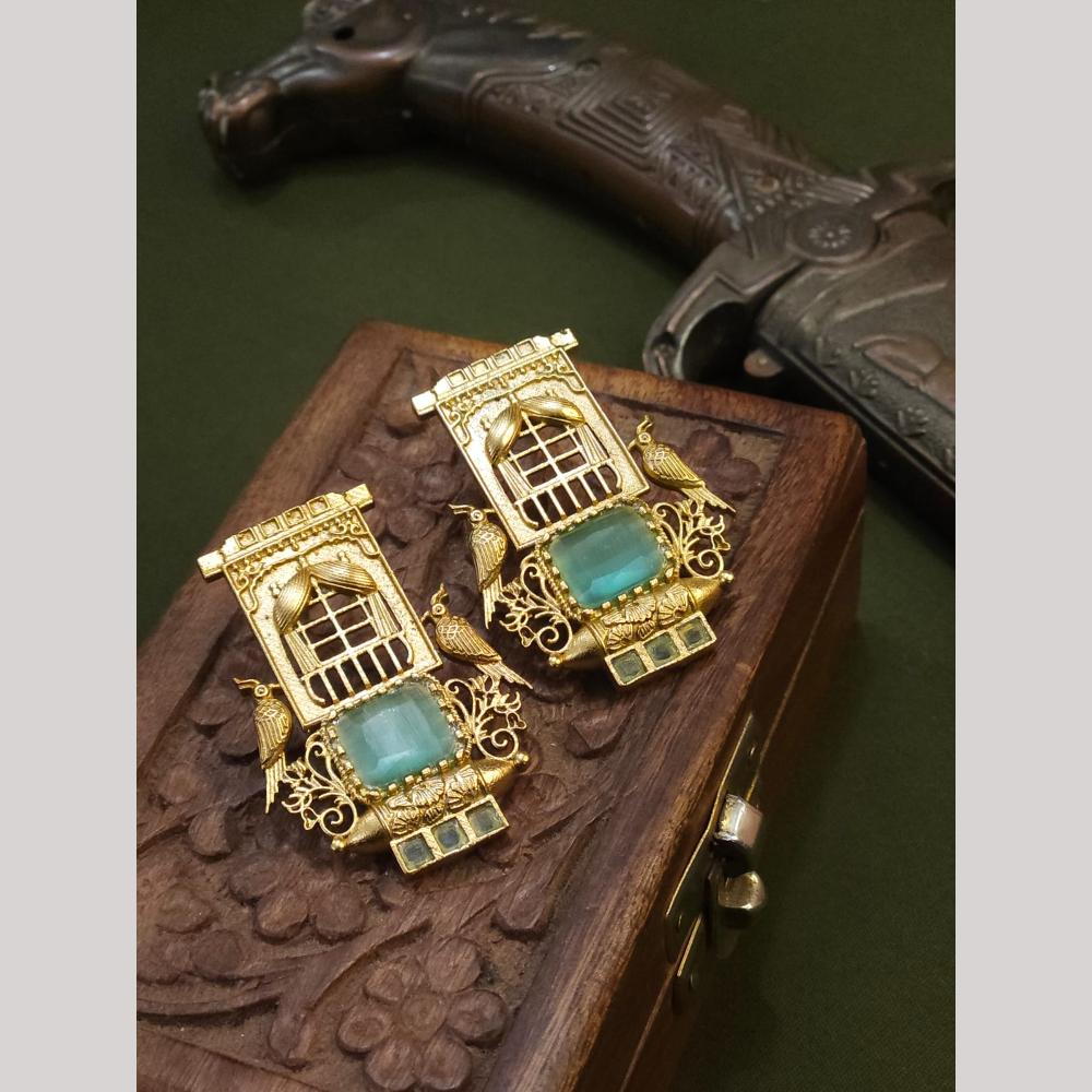 FS Collection Gold-Plated Crystal & Birds Nature-Inspired Elegance Dangler Earrings