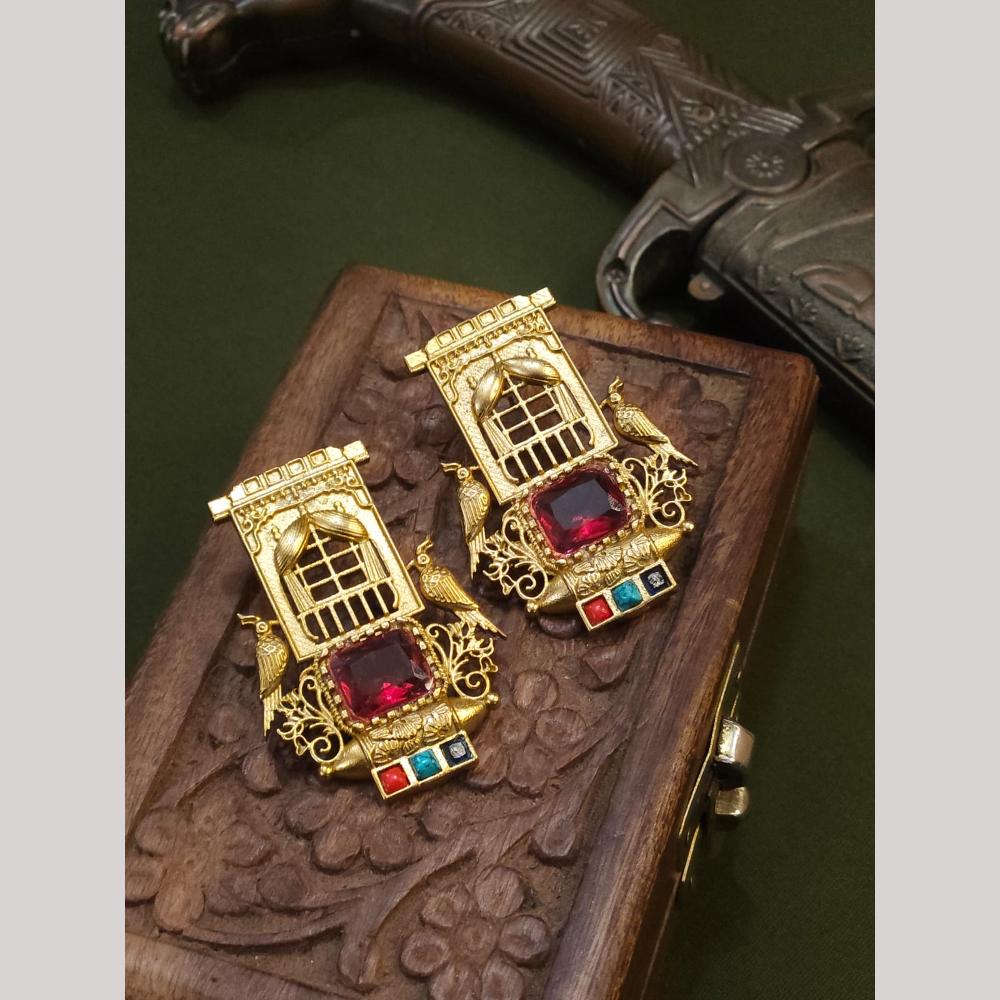 FS Collection Gold-Plated Crystal & Birds Nature-Inspired Elegance Dangler Earrings
