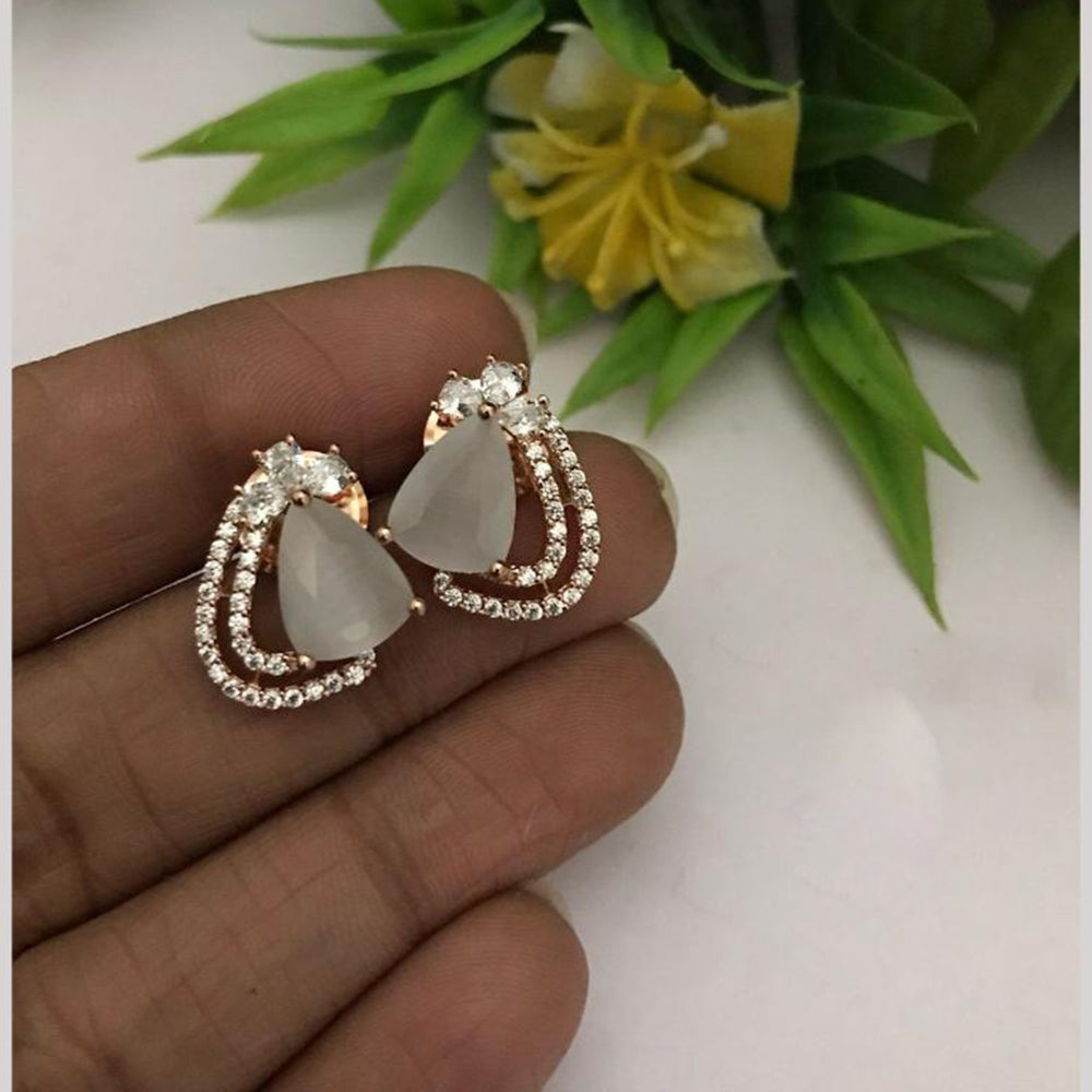 FS Collection Rose Gold Plated American Diamond Elegant Sparkle Stud Earrings