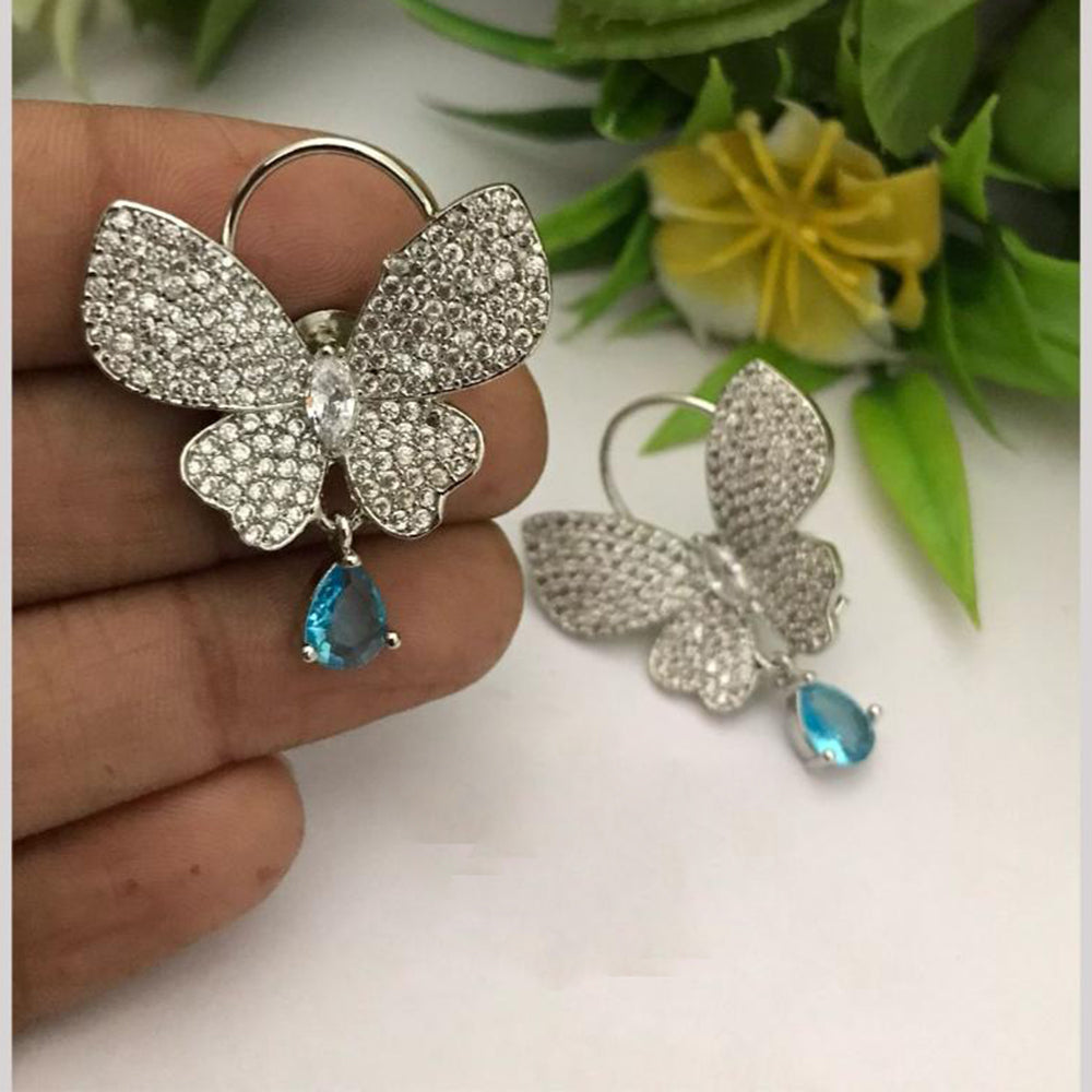 FS Collection Designer Silver-Plated Butterfly American Diamonds Dangler Earrings