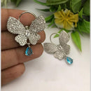 FS Collection Designer Silver-Plated Butterfly American Diamonds Dangler Earrings
