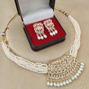 FS Collection Glamorous Gold Plated Necklace Set with Crystals & Pearls