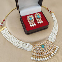 FS Collection Glamorous Gold Plated Necklace Set with Crystals & Pearls