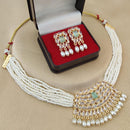 FS Collection Glamorous Gold Plated Necklace Set with Crystals & Pearls