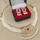 FS Collection Glamorous Gold Plated Necklace Set with Crystals & Pearls