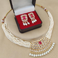 FS Collection Glamorous Gold Plated Necklace Set with Crystals & Pearls