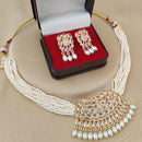 FS Collection Glamorous Gold Plated Necklace Set with Crystals & Pearls