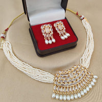FS Collection Glamorous Gold Plated Necklace Set with Crystals & Pearls