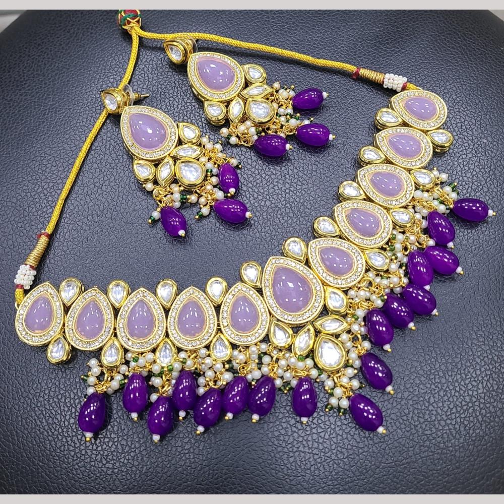 FS Collection Elegant  Gold Plated Kundan and Beads for Timeless Charm Necklace Set